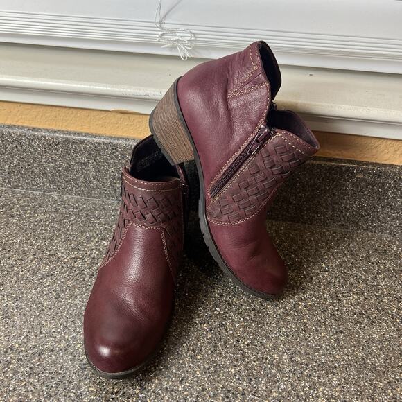 Earth Origins Merlot Leather Ankle Boots Heeled Womens 7.5M Comfort Casual Shoes - Picture 4 of 11